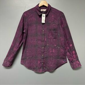 NWT Hollister Purple & Black Acid Wash Button Down Flannel Woman’s Size XS